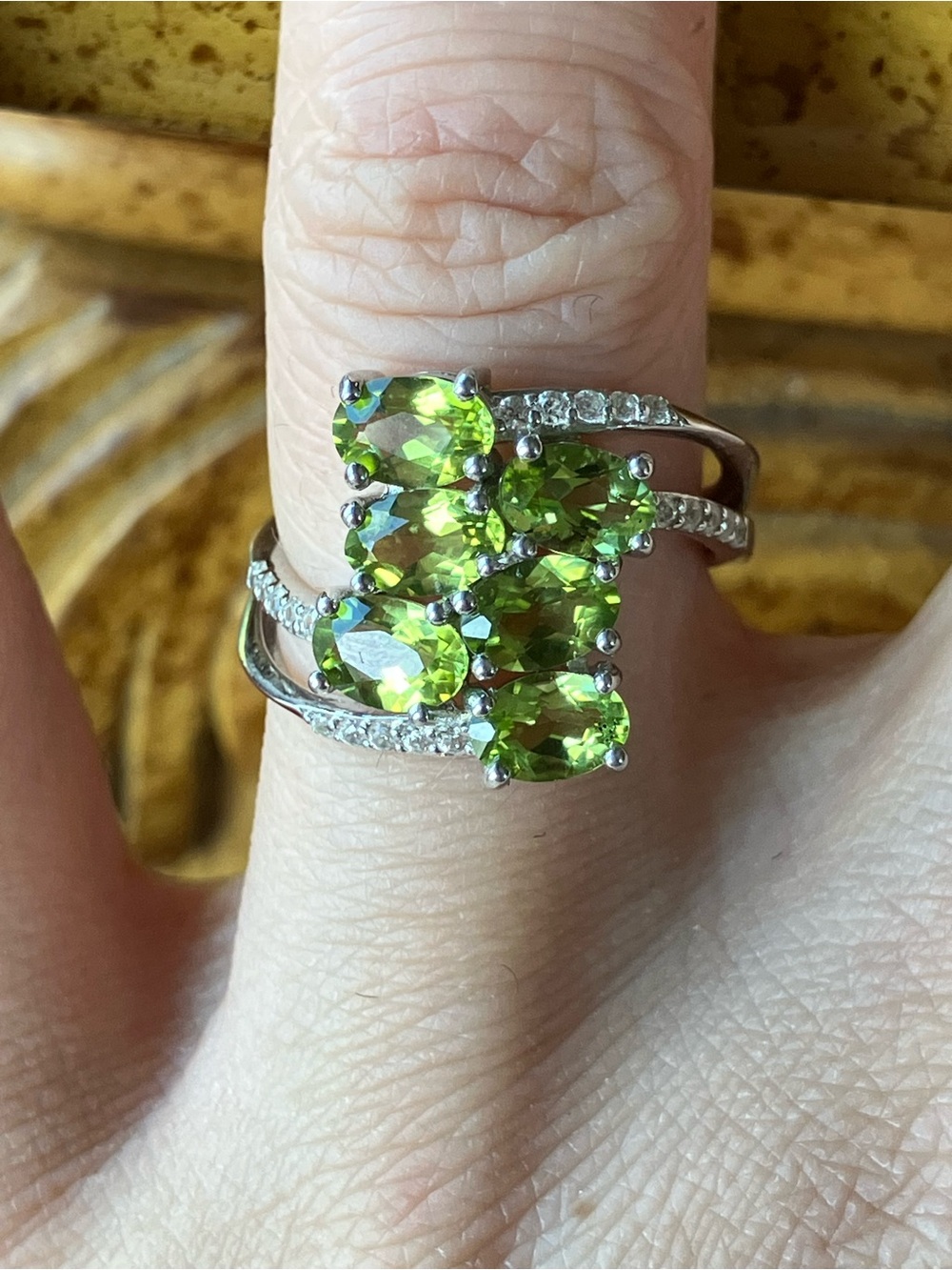 Natural Peridot Sterling Silver Cluster Ring Size 7